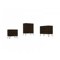 Manhattan Comfort 177GMC5 Rockefeller 3-Piece Brown Dresser and Nightstand Set